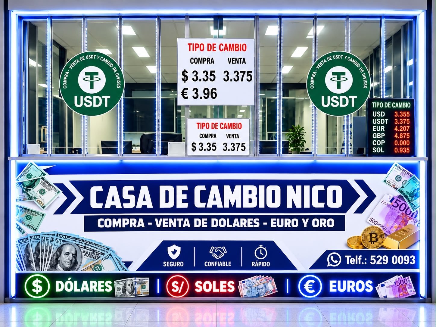 Vitrina de atención de Casa de Cambios Nico, sede Los Olivos